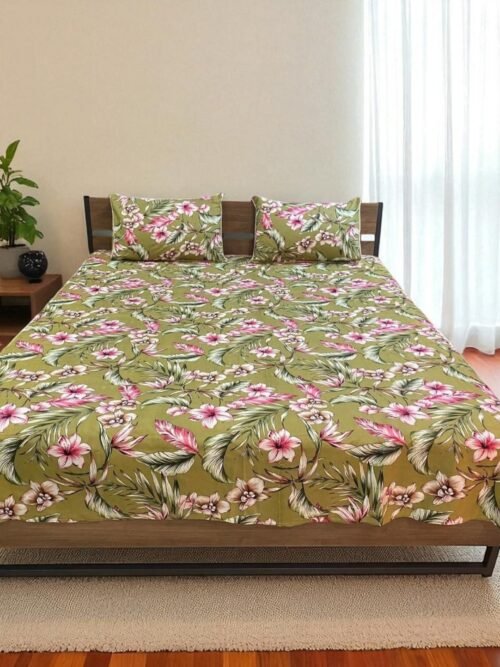 3PcsCottonSatinDoubleBedSheetPrinted