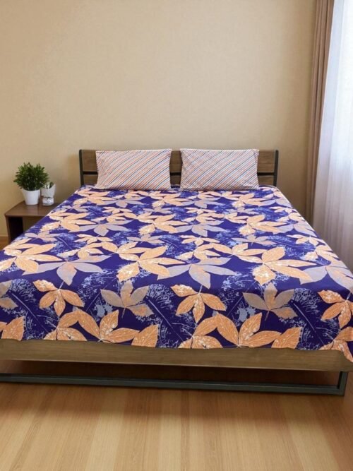 3PcsPureCottonBluePrintedBedsheetKingSize