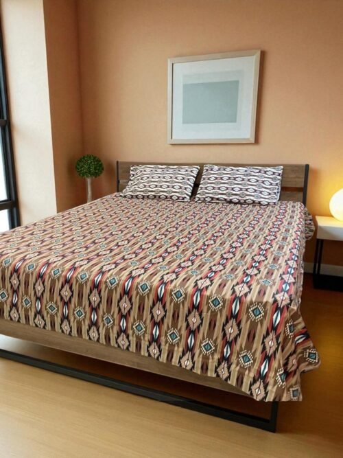3PcsPureCottonBrownPrintedBedsheetKingSize