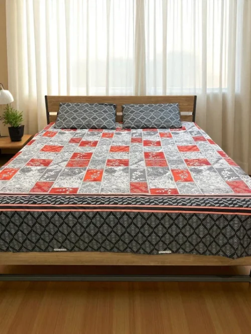 3PcsPureCottonPrintedBedsheetKingSizeGray-Black