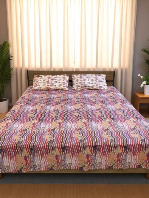 3PcsPureCottonPurplePrintedBedsheetKingSize