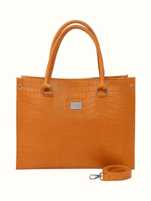 Brown Croc-Texture Tote Bag
