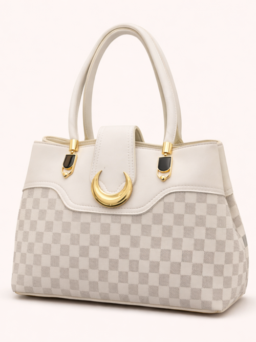Checkered Luxury Design Handbag for Women - white
