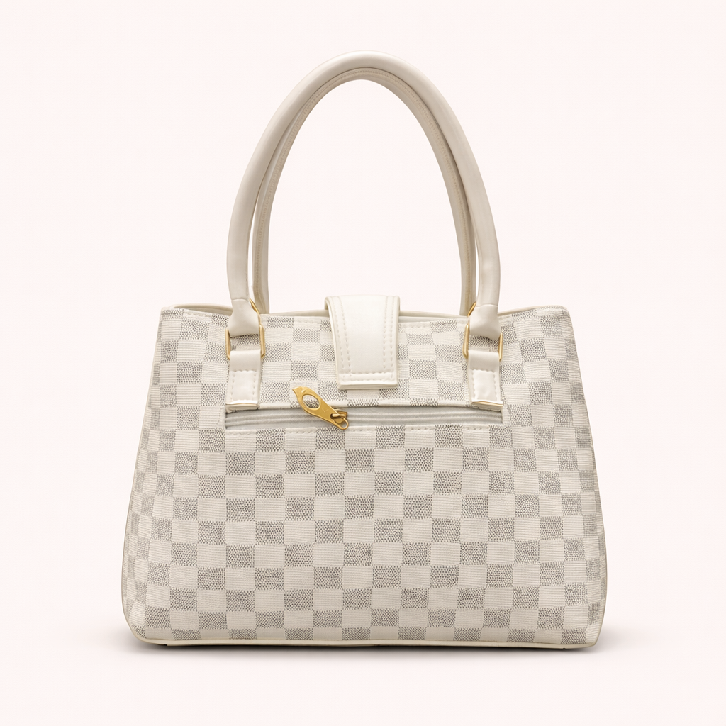 Checkered Luxury Design Handbag for Women - white back
