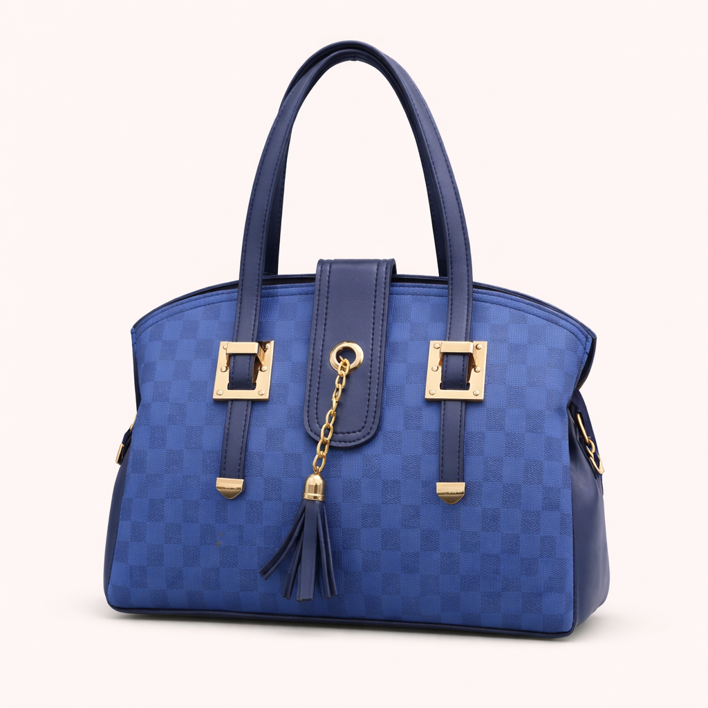 Classic Checkered Design Handbag for Women-blue