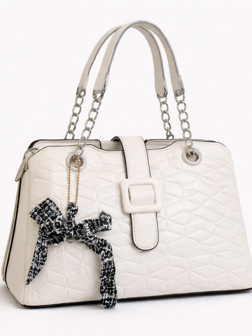 Luxury Geometric Quilted Handbag White