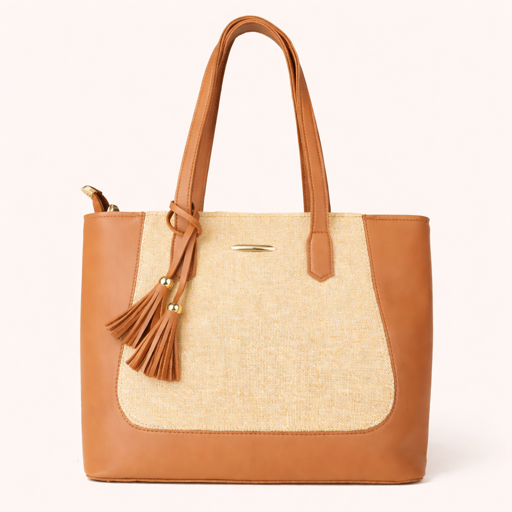 Elegant Tote Bag Brown with Tassel Detail