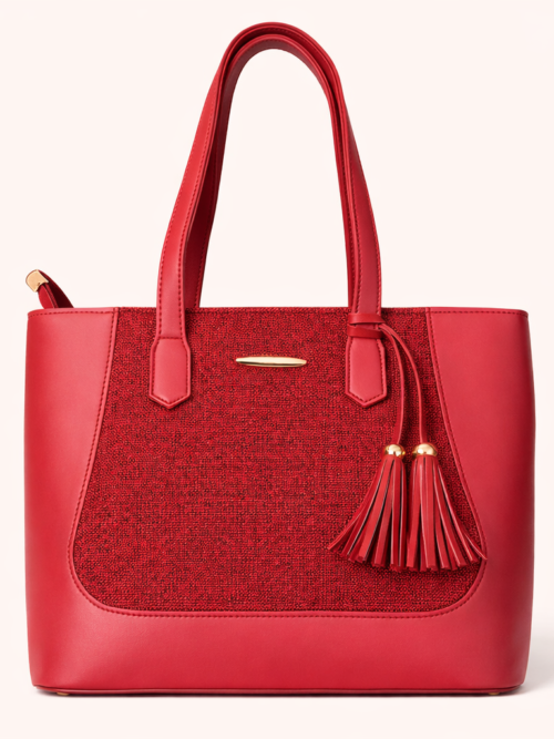 Elegant Tote Bag Red with Tassel Detail
